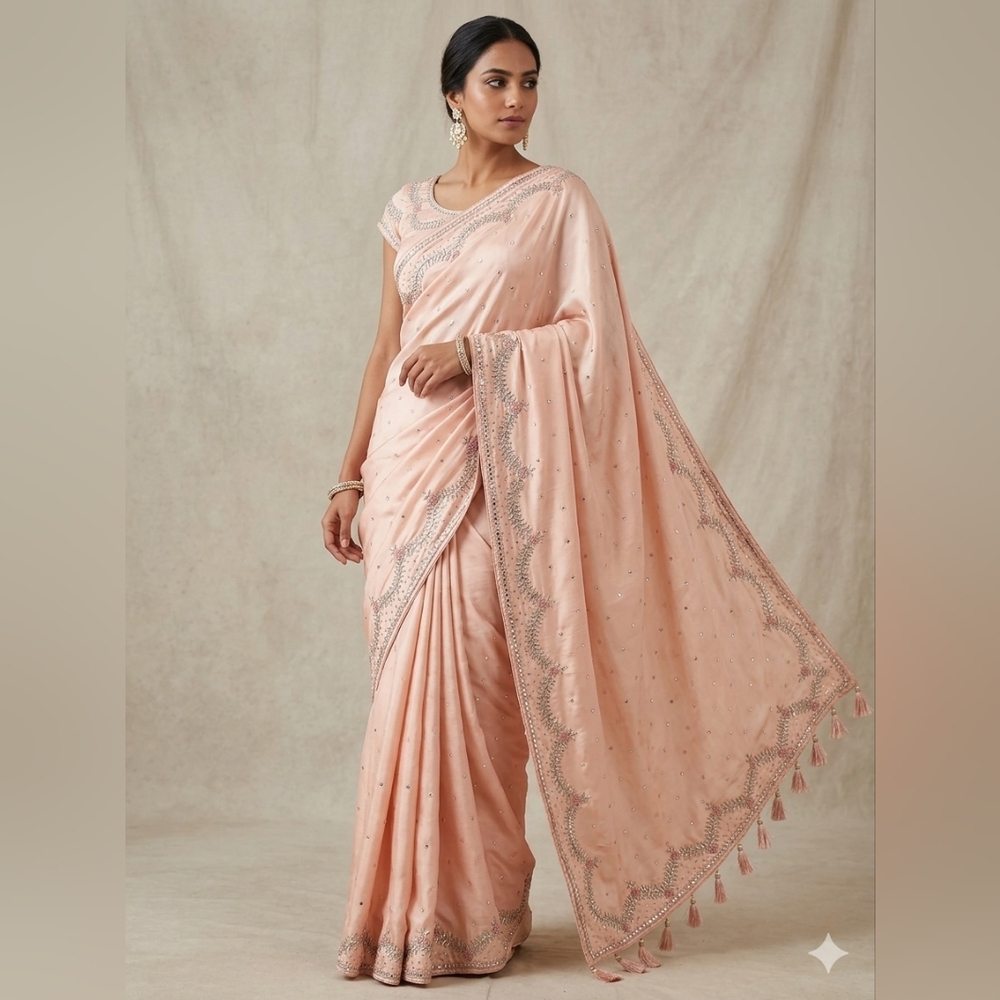 NEW Pure Glass Tissue Saree Gota Patti Wedding Guest Dress Stitched Blouse